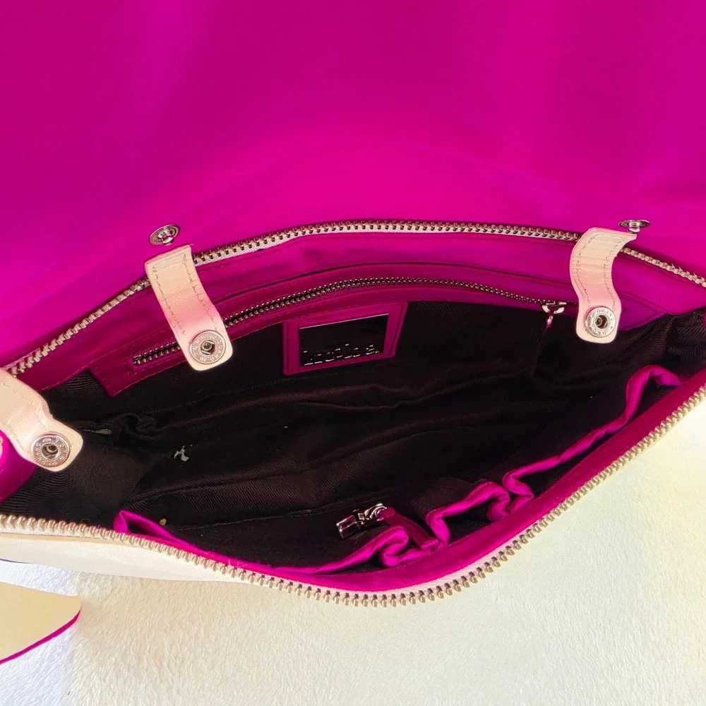 Kooba Leather Oversized Clutch Bag Cream with Multicolor Piping Wristlet Strap